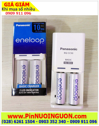 Panasonic Eneloop BQ-CC50T Bộ sạc pin AA BQ-CC50T kèm sẳn 2 pin Eneloop AA2000mAh Xuất xứ Nhật 